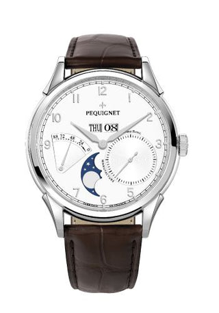 Pequignet - 9030433CG  Royale Grand Sport Moonphase Silver Numerals / Brown Strap