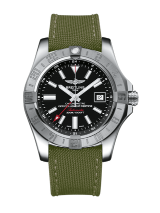 Breitling - A3239011/BC35/106W/A20BA.1  Avenger II GMT Stainless Steel / Volcano Black / Military / Pin