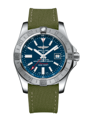 Breitling - A3239011/C872/106W/A20BA.1  Avenger II GMT Stainless Steel / Mariner Blue / Military / Pin