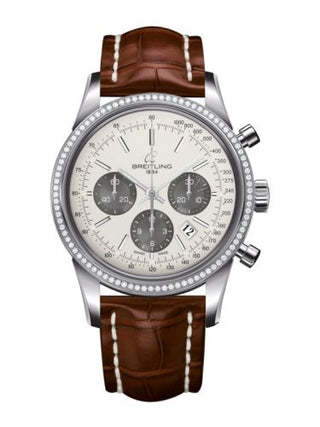 Breitling - AB015253.G724.737P  Transocean Chronograph Stainless Steel / Diamond / Panda / Croco