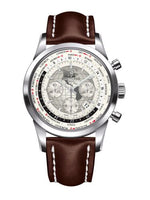 Breitling Transocean Chronograph Unitime Stainless Steel / Silver / Croco (AB0510U0.A790.443X)