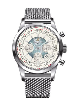 Breitling - AB0510U0.A732.152A  Transocean Chronograph Unitime Stainless Steel / Silver / Milanese