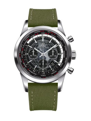 Breitling - AB0510U4.BE84.105W.  Transocean Chronograph Unitime Stainless Steel / Black / Military