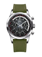 Breitling Transocean Chronograph Unitime Pilot Stainless Steel / Black / Croco (AB0510U4.BE84.105W.)