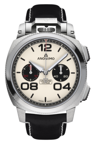 Anonimo - AM-1122.01.001.A01  Militare Chrono Stainless Steel / Panda / Leather