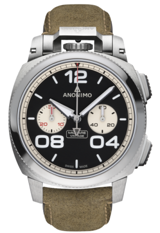 Anonimo - AM-1122.01.002.A21  Militare Chrono Stainless Steel / Black / Leather