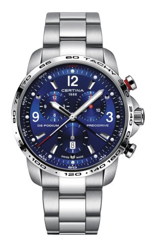 Certina - C001.647.11.047.00  DS Podium Big Size Chrono 1/100 Sec Stainless Steel / Blue / Bracelet