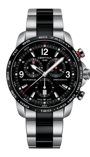 Certina - C001.647.22.057.00  DS Podium Big Size Chrono 1/100 Sec Stainless Steel / PVD / Black / Bracelet