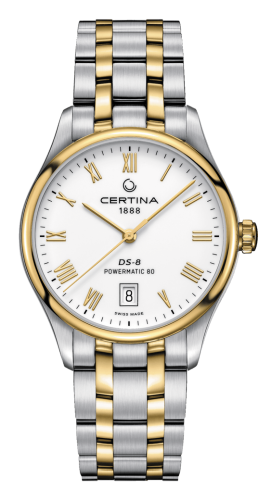 Certina - C033.407.22.013.00  DS-8 Powermatic Stainless Steel / Yellow Gold PVD / White / Bracelet