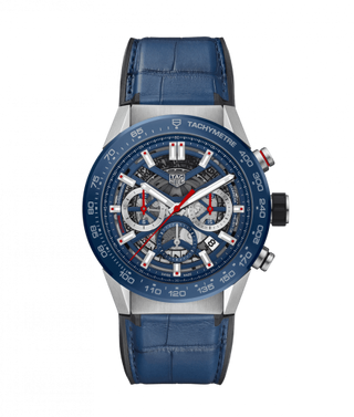 TAG Heuer - CBG2A11.FC6460  Carrera Calibre Heuer 02 45 Stainless Steel / Blue Ceramic / Skeleton / Alligator