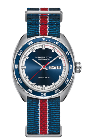 Hamilton - H35405741  Pan Europ Day Date Auto Stainless Steel / Blue