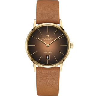 Hamilton - H38475501  Intra-Matic 38 Yellow Gold / Brown