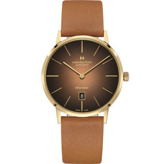 Hamilton - H38735501  Intra-Matic 42 Yellow Gold / Brown