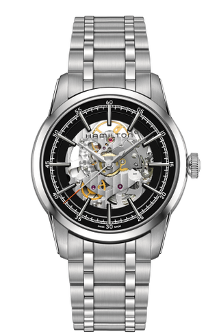 Hamilton - H40655131  Railroad 42 Skeleton Auto Stainless Steel / Black / Bracelet