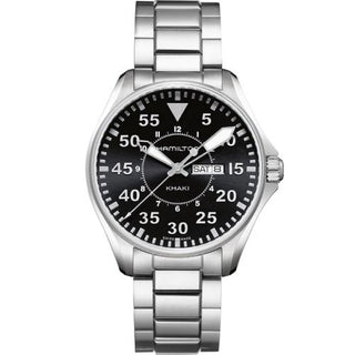 Hamilton - H64611135  Khaki Pilot Day Date Quartz 42 Stainl;ess Steel / Black / Bracelet