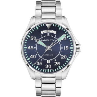 Hamilton - H64615145  Khaki Pilot Day Date Auto 42 Stainless Steel / Blue / Bracelet