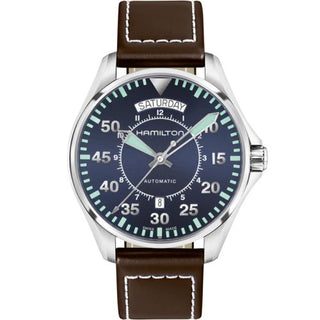 Hamilton - H64615545  Khaki Pilot Day Date Auto 42 Stainless Steel / Blue / Strap