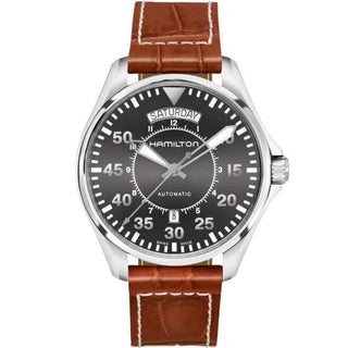 Hamilton - H64615585  Khaki Pilot Day Date Auto 42 Stainless Steel / Grey / Strap