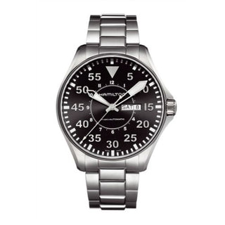 Hamilton - H64715135  Khaki Aviation Pilot Day Date 46 Stainless Steel / Black / Bracelet