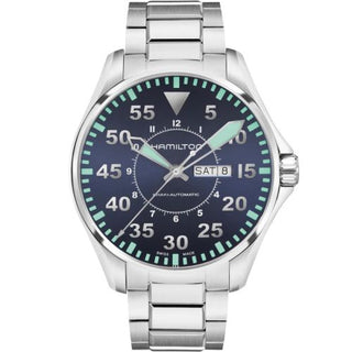 Hamilton - H64715145  Khaki Aviation Pilot Day Date 46 Stainless Steel / Blue / Bracelet