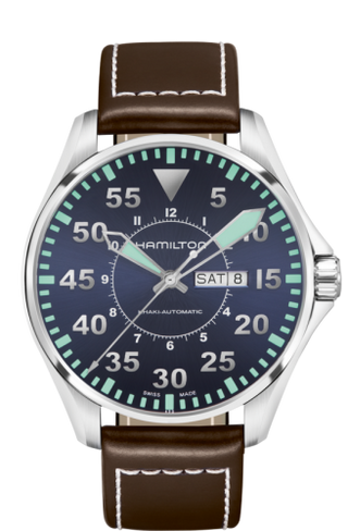 Hamilton - H64715545  Khaki Aviation Pilot Day Date 46 Stainless Steel / Blue / Strap