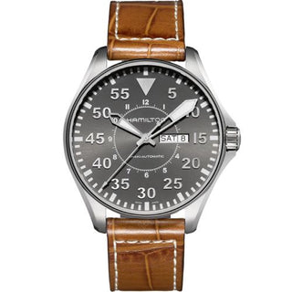 Hamilton - H64715885  Khaki Aviation Pilot Day Date 46 Stainless Steel / Grey