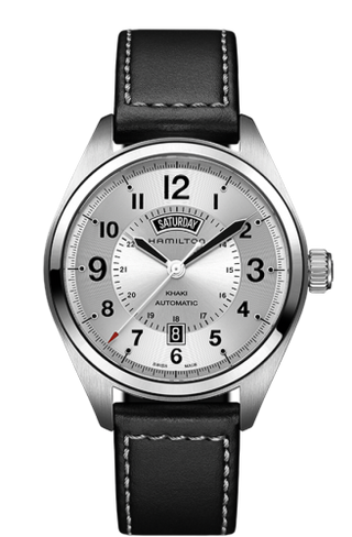 Hamilton - H70505753  Khaki Field Day Date Auto Silver / Leather