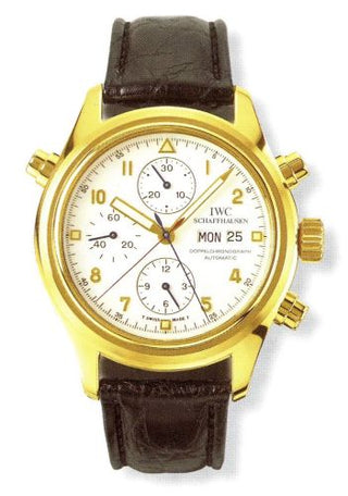 IWC - IW3711-09  Pilot's Watch Doppelchronograph Yellow Gold / White / German / Strap