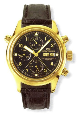 IWC - IW3711-13  Pilot's Watch Doppelchronograph Yellow Gold / Black / German / Strap