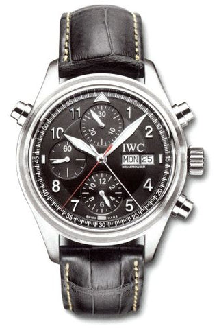 IWC - IW3713-31  Pilot's Watch Spitfire Double Chronograph Stainless Steel / Black / German / Strap