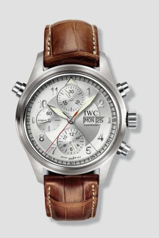 IWC - IW3713-41  Pilot's Watch Spitfire Double Chronograph Stainless Steel / Silver / German / Strap