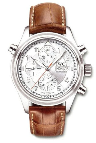 IWC - IW3713-42  Pilot's Watch Spitfire Double Chronograph Stainless Steel / Silver / Italian / Strap