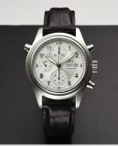 IWC - IW3713-44  Pilot's Watch Spitfire Double Chronograph Stainless Steel / Silver / French / Strap