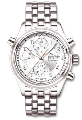 IWC - IW3713-46  Pilot's Watch Spitfire Double Chronograph Stainless Steel / Silver / German / Bracelet