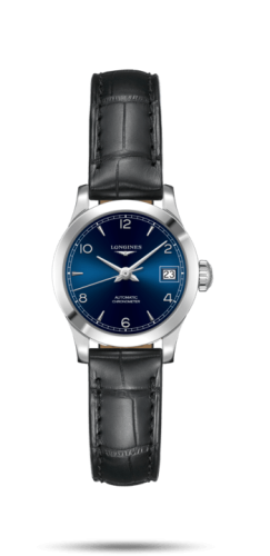 Longines - L2.320.4.96.2  Record 26mm Stainless Steel / Blue-Arabic / Alligator