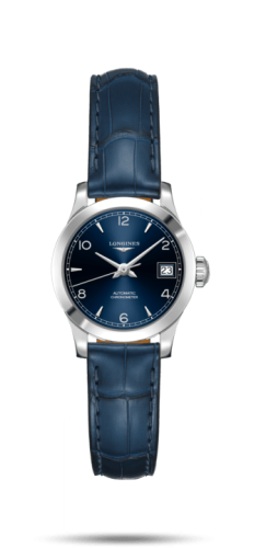 Longines - L2.320.4.96.4  Record 26mm Stainless Steel / Blue-Arabic / Alligator