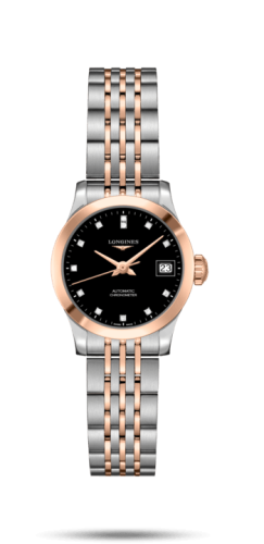 Longines - L2.320.5.57.7  Record 26mm Stainless Steel / Pink Gold / Black-Diamond / Bracelet