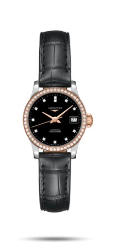 Longines - L2.320.5.59.2  Record 26mm Stainless Steel / Pink Gold / Diamond / Black-Diamond / Alligator