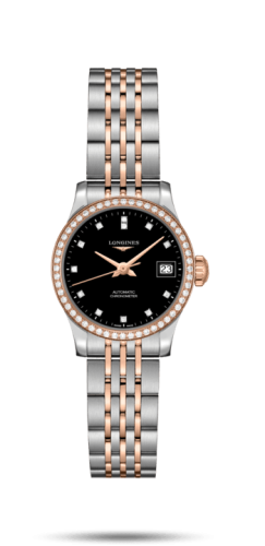 Longines - L2.320.5.59.7  Record 26mm Stainless Steel / Pink Gold / Diamond / Black-Diamond / Bracelet