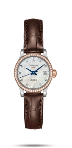 Longines - L2.320.5.89.2  Record 26mm Stainless Steel / Pink Gold / Diamond / MOP-Diamond / Alligator