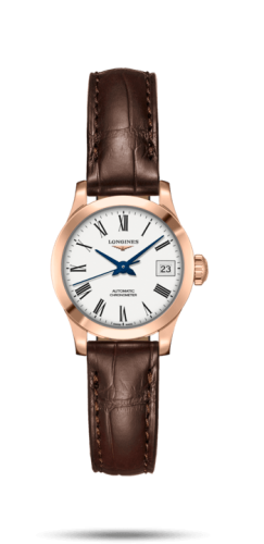 Longines - L2.320.8.11.2  Record 26mm Stainless Pink Gold / White-Roman / Alligator