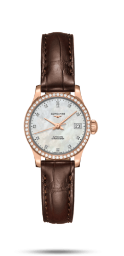 Longines - L2.320.9.87.2  Record 26mm Stainless Pink Gold / Diamond / MOP-Diamond / Alligator