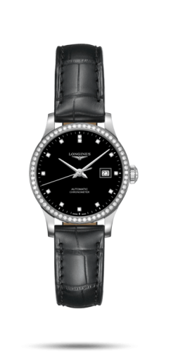 Longines - L2.321.0.57.2  Record 30mm Stainless Steel / Diamond / Black-Diamond / Alligator