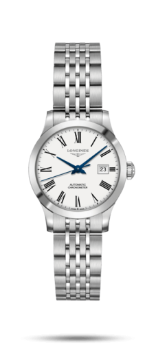 Longines - L2.321.4.11.6  Record 30mm Stainless Steel / White Roman / Bracelet