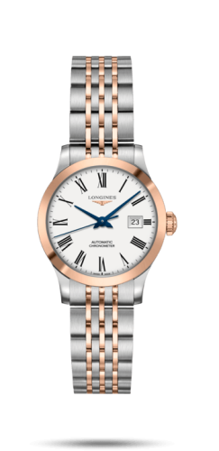 Longines - L2.321.5.11.7  Record 30mm Stainless Steel / Pink Gold / White-Roman / Bracelet