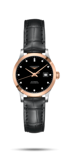 Longines - L2.321.5.57.2  Record 30mm Stainless Steel / Pink Gold / Black-Diamond / Alligator