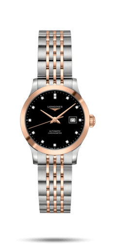 Longines - L2.321.5.57.7  Record 30mm Stainless Steel / Pink Gold / Black-Diamond / Bracelet