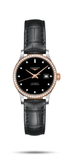 Longines - L2.321.5.59.2  Record 30mm Stainless Steel / Pink Gold / Diamond / Black-Diamond / Alligator