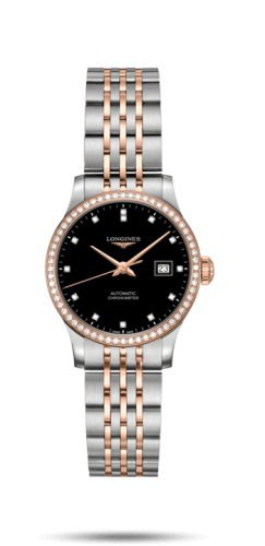 Longines - L2.321.5.59.7  Record 30mm Stainless Steel / Pink Gold / Diamond / Black-Diamond / Bracelet