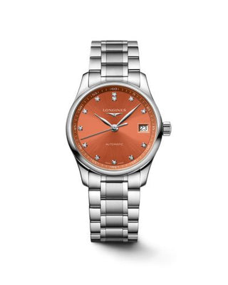 Longines - L2.357.4.08.6  Master Collection Date 34 Stainless Steel / Orange - Diamond / Bracelet